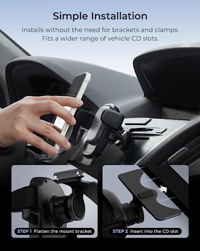 i Ottie Easy One Touch Signature CD Slot Car Phone Holder – Universal Smartphone Mount for i Phone, Google, Samsung, and More – Enhanced Stability, 360-Degree Viewing Angles, Quick One-Touch Access for Safe Driving