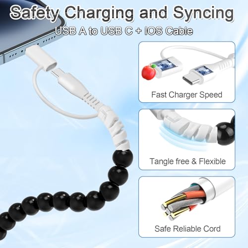 Coolden 2 in 1 USB C Charging Cable – 3.3 ft Multi-Device Fast Charger for i Phone 16/15/14 Pro Max & Galaxy S25/S24/S23 Ultra – Durable Black Beaded Cord for Seamless Data Transfer & Enhanced Compatibility – Ideal for On-the-Go Charging