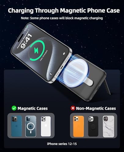 Magnetic 10,000 m Ah Wireless Power Bank – Fast Charging Mini Portable Charger with LED Display & Type-C Cable for Mag Safe i Phone 12/13/14/15 – Ultimate On-the-Go Charging Solution in Sleek Black Finish