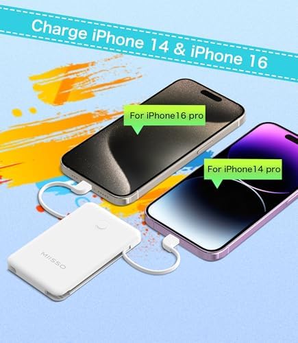 Ultra Slim 6000 m Ah Power Bank with Built-In USB C Cords – Card-Sized Portable Charger for Effortless On-the-Go Charging, Triple Output for i Phone, Samsung, Google Devices – Stylish and Compact Battery Pack for Enhanced Efficiency and Versatility