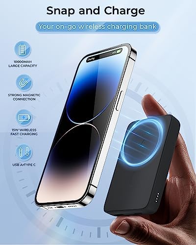 BENKS 10,000 m Ah Magnetic Power Bank – Ultra-Fast Wireless Charger for i Phone 15/14/13/12 Series, Mag Safe-Compatible, Sleek Pink Design with Dual 20 W USB-C Ports for Rapid Charging and Enhanced Portability