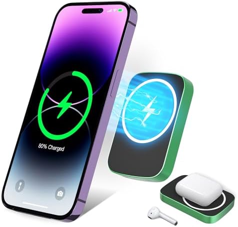 Magnetic 10,000 m Ah Fast Charging Power Bank for i Phone 15/14/13/12 – 20 W Wireless Portable Charger with USB-C Dual Ports & Cable – Effortless Magnetic Attachment for On-the-Go Power Efficiency