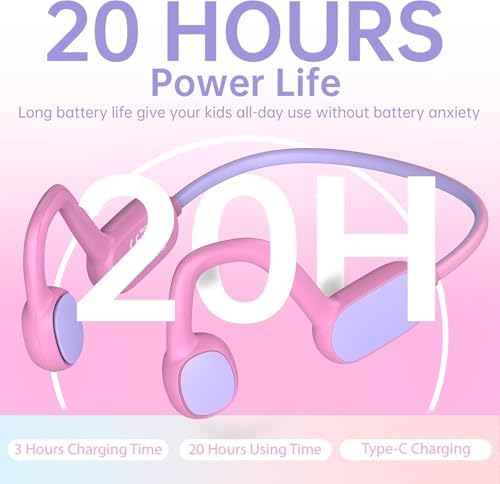 Revolutionary Bluetooth 5.2 Kids Headphones – Safe 85 d B Volume Limiting with Open Ear Design, IPX5 Waterproof for All Adventures, 20 Hours Playtime, Superior Stereo Sound with Built-in Mic – Perfect for School & Playtime in Chic Pink