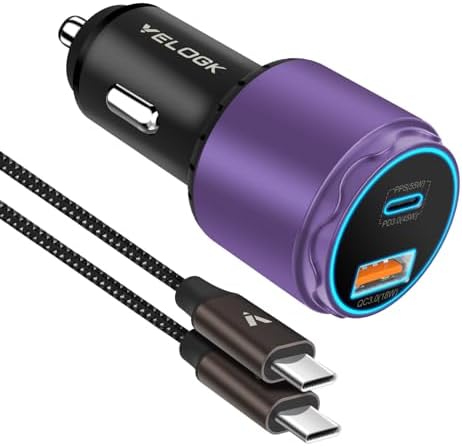 VELOGK 73 W Turbo USB-C Car Charger – Ultra-Fast Adaptive 55 W & 45 W PPS/PD & QC3.0 Adapter for Samsung Galaxy S25/S24/S23/S22+/S21/S20 & i Pad Pro – Compact Green Design with Advanced Safety Features for Rapid On-the-Go Charging