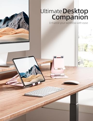 Nulaxy Aluminum Dual Foldable i Pad Stand – Versatile Adjustable Tablet Holder for Enhanced Workspace Comfort, Sleek Rose Gold Finish, Universal Compatibility with i Pad Pro/Air/Mini & i Phone Pro/Max/Plus, Portable and Durable Design for Effortless Mobility and Ergonomic Support