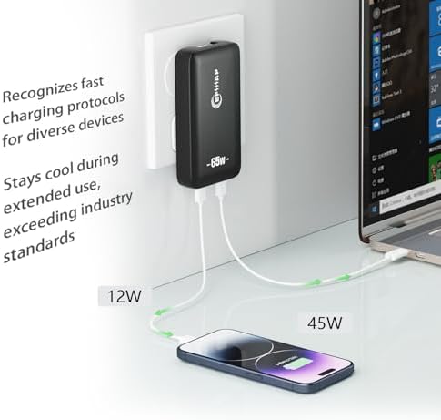65 W Dual-Port USB C Wall Charger with Foldable Plug & 2.28 ft Cable – Ultimate Fast Charging Solution for i Phone 16/15 Pro Max & Samsung Galaxy – Portable Power Anywhere, Anytime