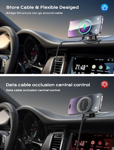 LISEN 15 W Mag Safe Wireless Car Charger – Powerful Magnetic i Phone Mount for Seamless Charging on the Go – Compatible with i Phone 15, 14, 13, 12 – Stylish Dark Purple Design with 360-Degree Adjustable Viewing Angle – Fast Charging Accessory for Effortless Navigation and Hands-Free Use
