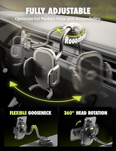 Ultimate Bracketron Car Phone Holder – Versatile Trip Grip Mount for Dashboard & Air Vent with 360-Degree Rotation, One-Handed Release for i Phone, Samsung & Android – Secure, Stylish, and Convenient Driving Companion