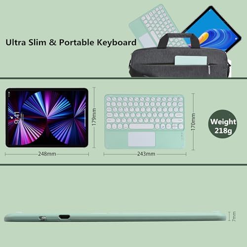 Ultra-Slim 10-Inch Wireless Bluetooth Keyboard with Touchpad – Rechargeable & Portable Universal Keyboard for i OS, Android & Windows Devices – Effortless Typing on the Go in Sleek White Finish