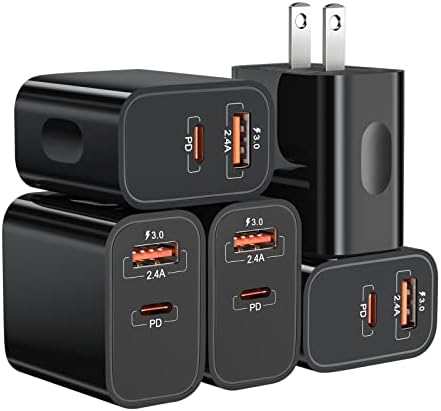 Rapid Charge 20 W USB-C Wall Charger 5-Pack – Dual Port Quick Charge 3.0 Power Adapter Compatible with i Phone 16/15/14/13/12/11 Pro Max, XS, SE, 8 Plus & Samsung S20 – Ultimate Charging Efficiency for On-the-Go Lifestyle – Compact and Durable Design for Maximum Portability
