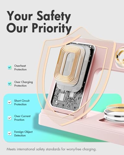3-in-1 Wireless Charging Station for Apple Devices – Fast Charging Dock for i Phone 16, 15, 14, 13, 12, 11, Apple Watch Series 10-3, and Air Pods Pro in Chic Pink – Ultimate Convenience for Home, Office, and Travel – Overcurrent & Overheating Protection – Perfect Gift for Tech Lovers