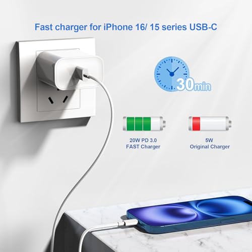 20 W Fast Charging USB C Charger for Apple Devices – Dual Pack with 10 ft Cables for i Phone 15, i Pad & Air Pods – Ultimate Charging Solution for Mobility and Efficiency