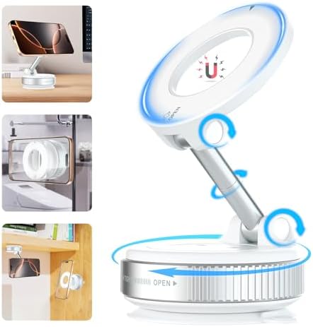 Foluu Magnetic Car Phone Holder – Strong Vacuum Suction Cup Mount 360° Rotation – Compatible with iPhone 16 15 14 13 12 Android – Car Accessories (White) – Enhanced Compatibility and Speed