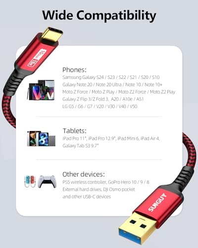 SUNGUY USB C Android Auto Cable 1FT[5Pack], 10Gbps USB C 3.1 Gen2 USB A to USB C Data Transfer Cable, 3A Fast Charging USB Type C Cord for iPhone 16 15 Pro/Pro Max/Plus, Samsung Galaxy S24, Pixel – Enhanced Compatibility and Speed