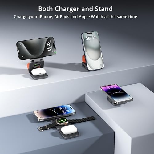 LULULOOK 3-in-1 Magnetic Wireless Charging Station – 15 W Fast Charger for i Phone 16/15/14 Series, 5 W Apple Watch Dock, and Air Pods Compatible with USB-C Cable – Sleek Aluminum Design for Enhanced Efficiency and Universal Device Compatibility