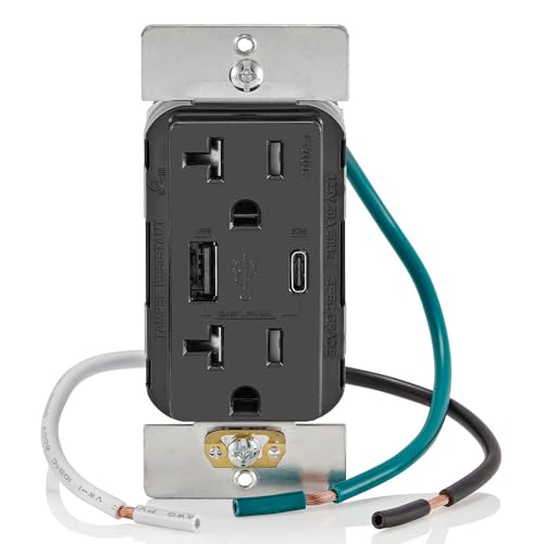 Leviton 60 W In-Wall USB Charger with Dual Type A/Type-C Ports and 20 A Tamper-Resistant Outlet – Fast Charging for Smartphones, Tablets, and Laptops – Modern Light Almond Finish, Ideal for Home and Office Efficiency – Safe, Stylish Power Solution for Tech Enthusiasts