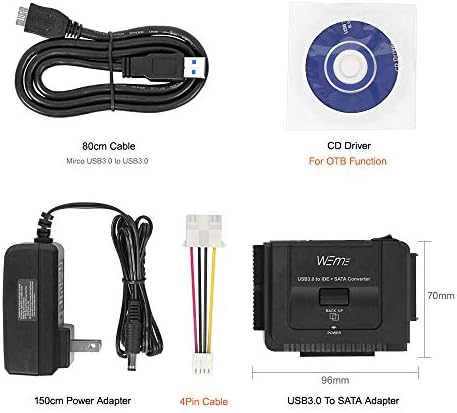 WEme USB 3.0 to SATA/IDE Adapter: Ultimate Universal Converter for 2.5″/3.5″ HDD/SSD with One-Touch Backup, 6 TB Support, Includes 12 V Power Adapter & USB 3.0 Cable for Fast Data Transfer and Seamless Compatibility