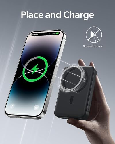Baseus Magnetic Portable Charger for i Phone – 5,000 m Ah Qi2 Certified Wireless Power Bank with 15 W Mag Safe Compatibility & 20 W USB-C Fast Charging for i Phone 16/15/14/13/12 – Sleek, Lightweight Design for On-the-Go Power Solutions