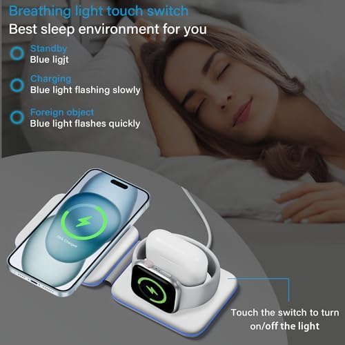 All-in-One Foldable Wireless Charging Station for Apple Devices – Fast and Efficient 3-in-1 Charger for i Phone 12-16, Apple Watch Series 3-10 & Air Pods Pro, Compact Travel Dock for Ultimate Convenience and Organization