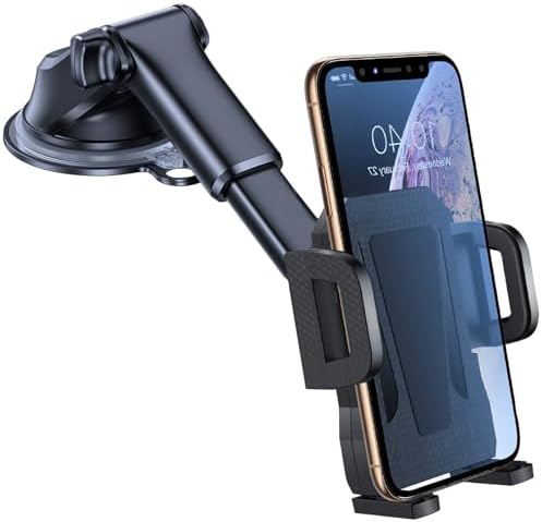 Universal 2-in-1 isuke Car Phone Holder for Dashboard and Windshield – Effortless One-Handed Operation Phone Cradle Compatible with i Phone, Samsung, Google Devices – Secure Grip & Adjustable Viewing Angles for Safe Driving Convenience