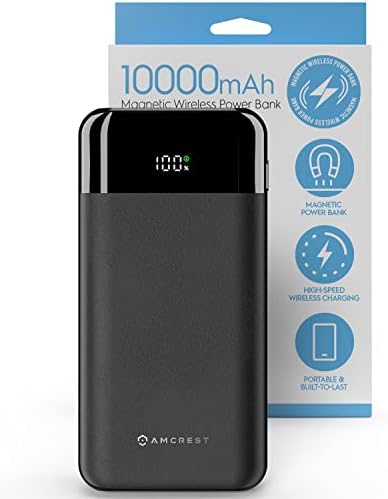 Amcrest 10,000 m Ah Magnetic Power Bank – Fast Wireless Charger with 10 W PD3.0 for i Phone 12-16, USB-C Connectivity, LED Battery Display, Magsafe-Compatible Portable Power Solution for On-the-Go Charging and Enhanced Device Compatibility