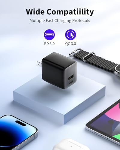 30 W Dual-Port USB C Charger Block – Fast Charging Wall Adapter with Foldable Plug – Compact Design for i Phone 11-16 Series – 2 Pack – Ideal for Travel and On-the-Go Charging – Enhanced Compatibility and Efficiency