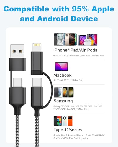 Experience Unmatched Convenience with the 20 FT Extra Long i Phone Charger Cord – 60 W USB-C and Lightning 2-in-1 Fast Charging Cable for i Phone 16/15/14 Pro/Pro Max, Mac Book, and i Pad (Gray) – Premium Durability for Effortless Charging Anywhere