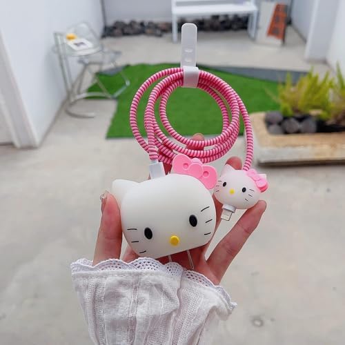 Adorable 3 D Cartoon Charger Protectors – Kitty & Bear Pack of 2 for i Phone 11, 12, 13, 14 Pro Max – Cute Silicone Cable Sleeves for Enhanced Durability & Style – Protect Your Charging Heads from Damage & Dust with Kawaii Designs – Compatible with 18 W & 20 W i Phone Chargers – Lightweight & Portable Charging Accessories for Everyday Use