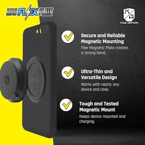 Mob Armor Magnet Flex Plate – Premium Magnetic Phone Mount for i Phone & Android – 2 mm Thick Rubber Plate for Enhanced Grip – Wireless Charging Compatible – Ultimate Versatile Vehicle Accessory for Seamless Navigation and Safety