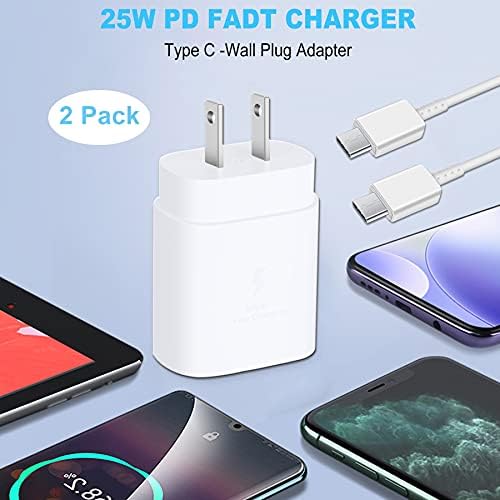 Dual 25 W PD Fast Wall Charger Set with 5 Ft Type C to C Cables – Ultimate USB C Charger for Samsung Devices, Including S22/S21/Note Series – Compact, Reliable, and Travel-Friendly Power Solution