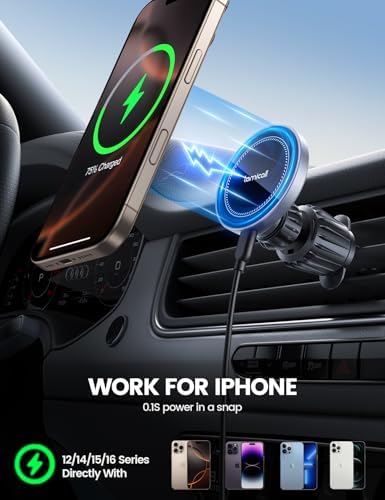 Lamicall 15 W Wireless Car Phone Mount Charger – Advanced 3-in-1 Intelligent Chip for Rapid Charging – 360° Rotating Magnetic Holder for i Phone 16 Pro Max and Qi-Compatible Devices – Sleek Silver Design for Effortless Dashboard and Vent Installation – Elevate Your On-the-Go Charging Experience