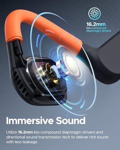 truefree F2 Open Ear Bluetooth 5.3 Sport Headphones – Wireless Air Conduction Earbuds with 16.2 mm Enhanced Bass, Dual Mic for Clear Calls, 15-Hour Playtime, Multipoint Connection, and App Control for Ultimate Compatibility and Performance