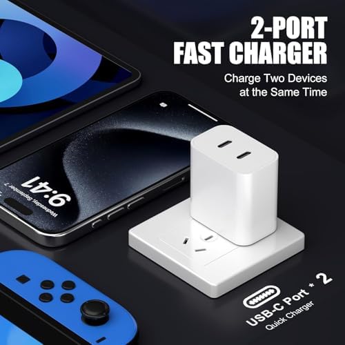 Ultra-Fast Dual Port USB-C i Phone Charger with 10 FT Quick Lightning Cables – High-Efficiency Charging Block for i Phone 14 Pro Max, 13 Pro, 12, 11, XS, XR, 8, SE – Ideal for Home and Travel, 2-Pack for Maximum Convenience and Speed