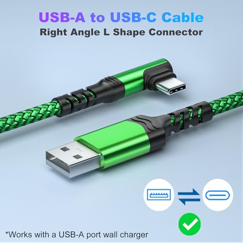 10 ft Right Angle USB C Cable 5-Pack – Fast Charging Nylon Braided Charger for Samsung Galaxy S25, S24, S23, A16, A15 & Google Pixel 9, 8 – Superior Durability and Comfort for Gaming and Daily Use – Enhanced Compatibility for All Type C Devices