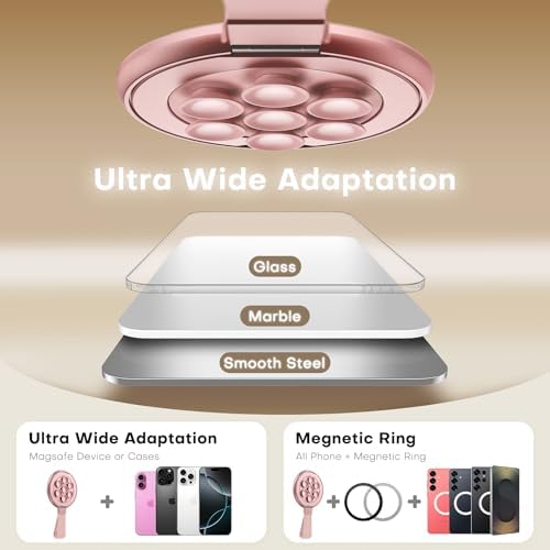 Universal Magnetic Suction Phone Grip by TAURI – 360° Rotating Hands-Free Holder for i Phone 16 Pro Max, i Phone 15, Android & Samsung S25 – Durable Silicone Design for Secure Grip and Enhanced Usability, Perfect for Multitasking and Easy Transport