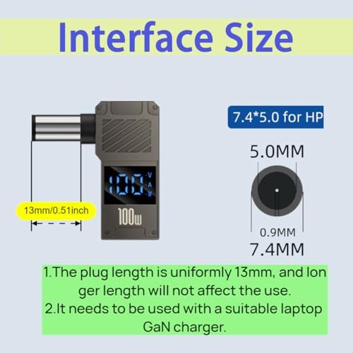 High-Efficiency 100 W PD Charger Tip for HP Laptops (4.5 x 3.0 mm) with 1.5 M USB-C Cable – Ultimate Rapid Charging Solution with Advanced Safety Features and Broad Compatibility for Seamless Device Power Management