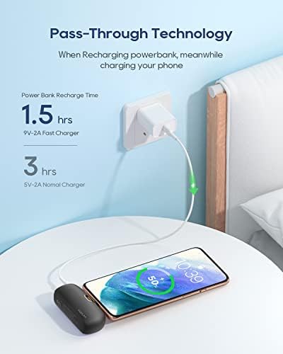 Kuulaa 5000 m Ah USB-C Power Bank with Built-in Plug – PD20 W Fast Charging Battery Pack for i Phone 15/16, Samsung S22/S23 & Android Devices – Compact Design with LCD Display for On-the-Go Convenience and Enhanced Compatibility