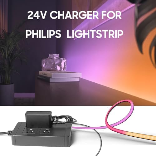Superior 24 V Power Adapter for Philips Hue Play Gradient Lightstrip – Optimized Charger for 55″ to 75″ Smart TVs, Ensuring Maximum Compatibility and Enhanced Performance for Multi-Color LED Lighting Solutions