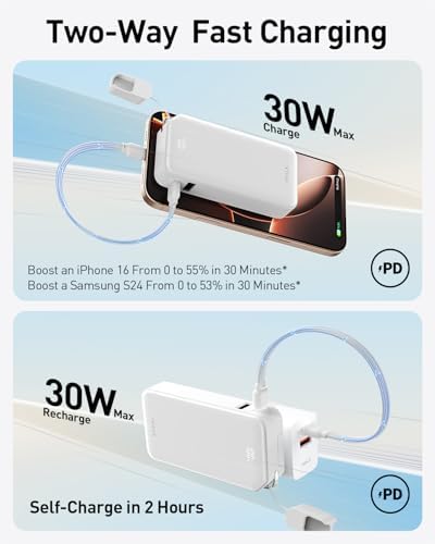 Ultra-Compact 10,000 m Ah i WALK Power Bank – 30 W PD Fast Charging with USB-C Ports & Built-in Stand for i Phone 16/15 Pro Max, Samsung S25/S24 Series – Essential Travel Battery Pack for On-the-Go Charging