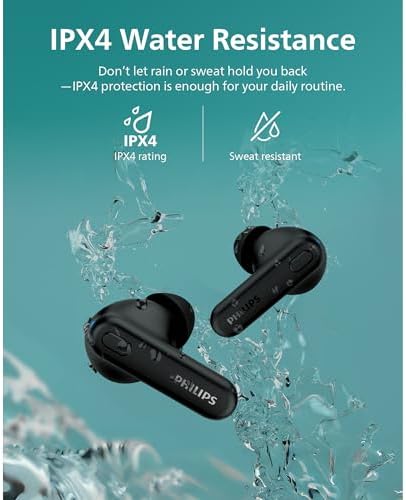 Philips TAT3519 Premium True Wireless Earbuds – Bluetooth 5.3 Noise-Canceling Headphones with Deep Bass, 24-Hour Battery, and Crystal-Clear Call Quality – Ideal for Audiophiles and Active Lifestyles with Fast Charging and IPX4 Water Resistance