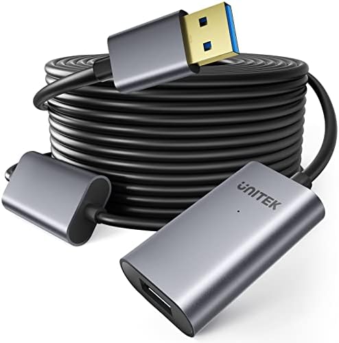 Unitek 32-Foot USB 3.0 Active Extension Cable for Oculus Rift, Xbox Kinect, and Play Station – High-Speed Signal Booster with 5 V 2 A Power Adapter for Enhanced Performance and Compatibility – Durable Aluminum Design for Seamless Gaming and Streaming Experience