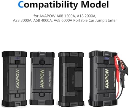 USB-C 12 V AC/DC Power Adapter for AVAPOW Jump Starters – Rapid Charging Solution for A58, A68, A28, A08, A18 Models – Lightweight & Durable Emergency Accessory for Hassle-Free Power Supply and Quick Recharge