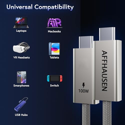 Premium 6.5 FT USB C to USB C Fast Charging Cable – 100 W Power Delivery & 480 Mbps Data Transfer, Braided Aluminum Design for Ultimate Durability – Universal Compatibility with i Phone 16, Mac Book Pro, i Pad Pro & More – Efficient Charging & Seamless Connectivity