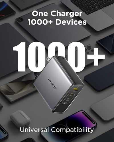 PISEN 140 W Ga N USB-C Fast Charger – High-Efficiency 3-Port Power Adapter with PD3.1 Technology, Foldable Design & 6 FT Type-C Cable for Rapid Charging of Mac Book, Laptops, i Phone & Samsung Devices – Ultimate Charging Solution for Professionals and Travelers