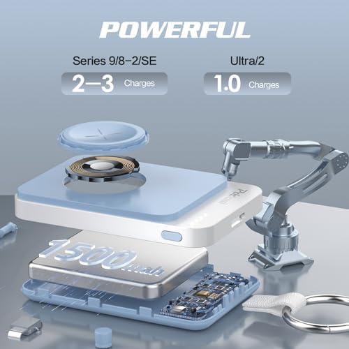 Compact Magnetic Apple Watch Charger Power Bank – 1500 m Ah Keychain Fast Charging Solution for All Models (Series 2-10, SE, Ultra) – Ultimate Portability and Enhanced Compatibility for On-the-Go Lifestyle