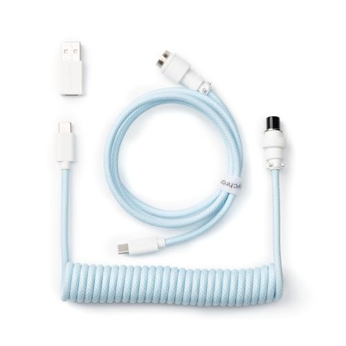 Keychron Light Pink Custom Coiled Aviator Cable – High-Performance USB-C to USB-C with Detachable Metal Connector (5-Pin GX12) for Mechanical Keyboards, Durable Braided Design with USB-A Adapter for Enhanced Charging and Data Transfer Efficiency