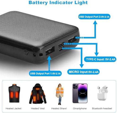 High-Capacity 10000 m Ah Portable Power Bank for Heated Clothing and Smart Devices – 7.4 V Fast Charging with LED Display, Compact Design for On-the-Go Convenience and Enhanced Compatibility – Ideal for Heated Jackets, Vests, Sweatshirts, and Mobile Devices
