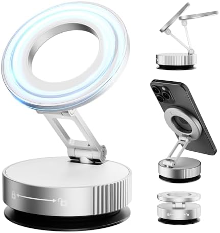 Vacuum Magnetic Phone Holder for MagSafe,Foldable Metal Suction Cup Phone Mount,360° Rotatable Phone Mount for All Smartphones & All Car Models-Black – Enhanced Compatibility and Speed