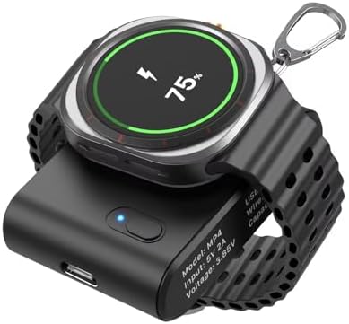 Portable 2-in-1 Watch Charger for Galaxy Watch 7 Ultra – 2000 m Ah High-Capacity Samsung Charger with Keychain for Galaxy Watch Series & Gear S3 – Fast Charging & Enhanced Portability for On-the-Go Power Solutions