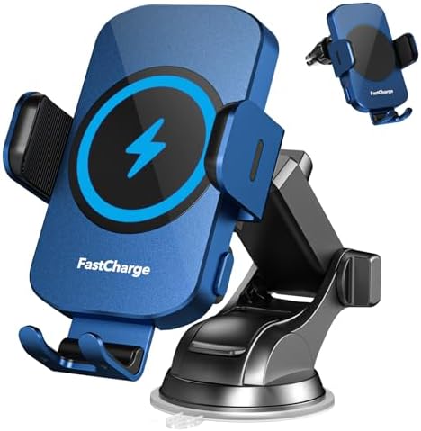 Ultimate 15 W Fast Wireless Car Charger with Auto-Clamping Technology – Sleek Blue Design for i Phone 11-16 Pro Max & Samsung Galaxy S Series – Effortless Charging, Secure Hold, and Stylish Vehicle Integration for Enhanced Driving Convenience